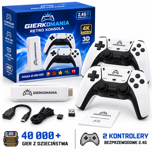 GIERKOMANIA™ - Konsola Retro Plug & Play + 2 Pady